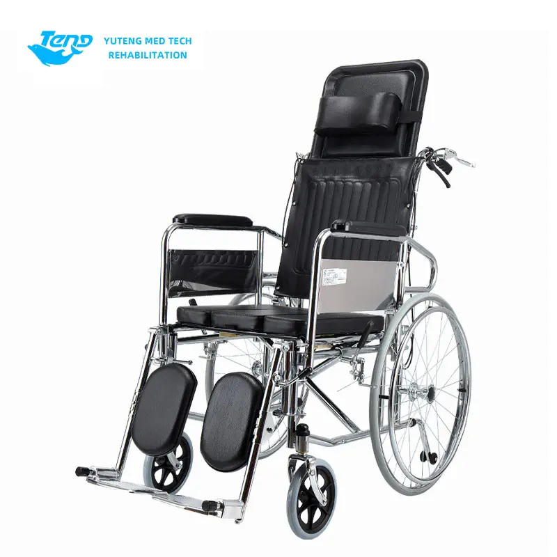 Silla de ruedas reclinada de acero de espalda alta